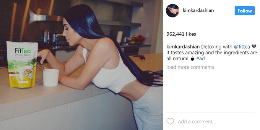 Kim Kardashian fait la publicité de Fit Tea sur Instagram